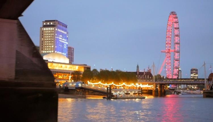 View of the London Eye at night from City Cruises