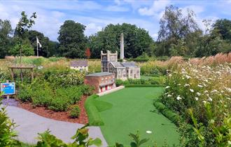 Miniture church on adventure golf course