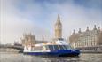 City cruises boat on the Thames in front of Westminster