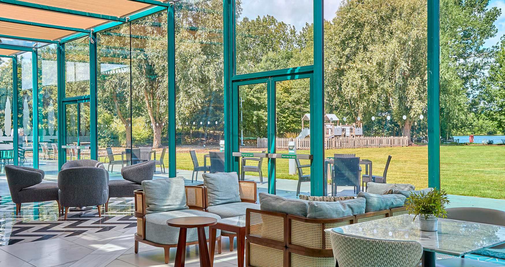 Conservatory overlooking lake at Crowne Plaza Marlow