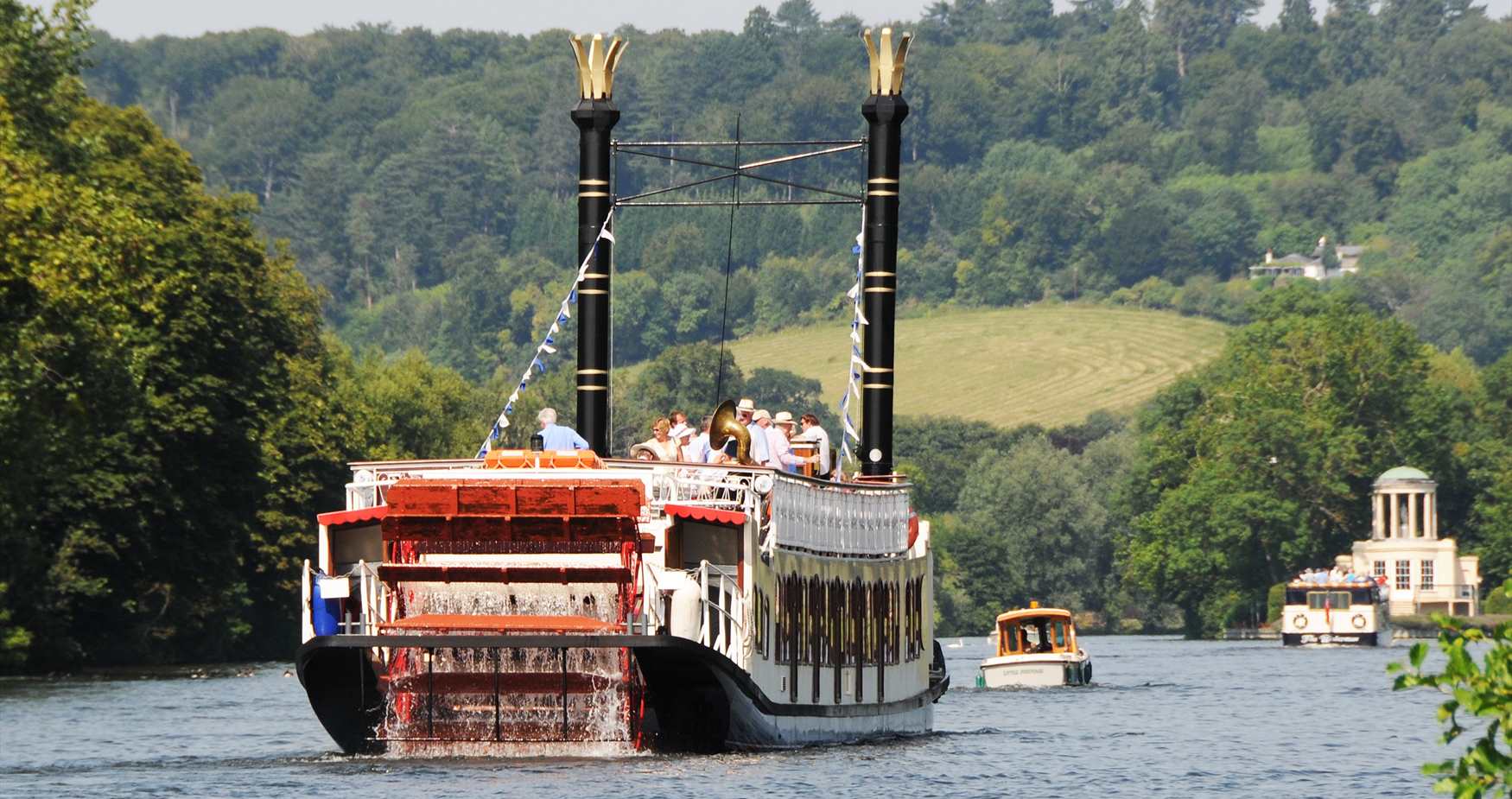 The New Orleans american style paddle steamer on the Thames at Henley.