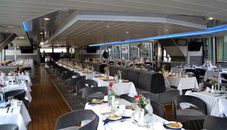 Interior of City Cruises boat set up for a wedding.