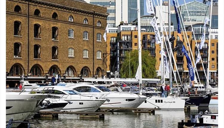 Luxury London Afloat boat show, boats at St. Katharine Dock