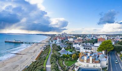 Views across Bournemouth beach and pier from Marsham Court Hotel