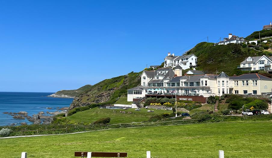 View across to Watersmeet Hotel in North Devon on a sunny day