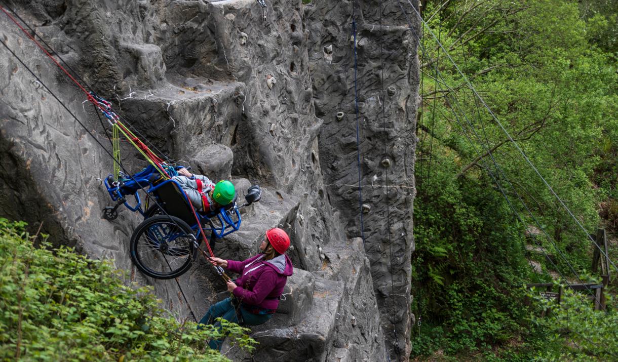 Wheelchair adapted abseiling activities at Calvert Exmoor