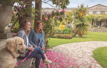 Two people sat with their dog in the gardens at Mount Stewart – National Trust ©National Trust Images/Christopher Heaney