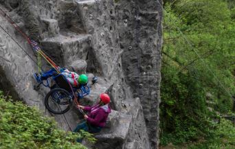 Wheelchair adapted abseiling activities at Calvert Exmoor