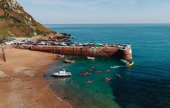 kayaks from Jersey Kayak Adventures Ltd at the beach
