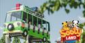 A bus ride at Crealy Theme Park with a Sooty Land logo in the right corner