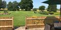 Decking outside Newton Meadows Cottages with a picnic table