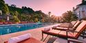 pool and deckchairs at St Brelade’s Bay Hotel