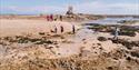 Group exploring the beach with Jersey Walk Adventures