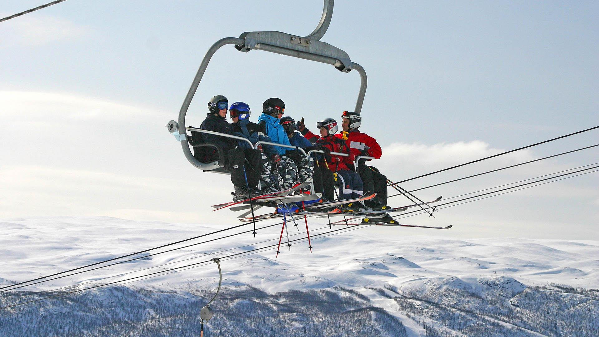 People in the skilift.