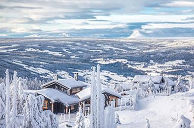 Hytte i vinterlig fjellandskap