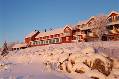 Kamben med blå himmel og hvit snø.