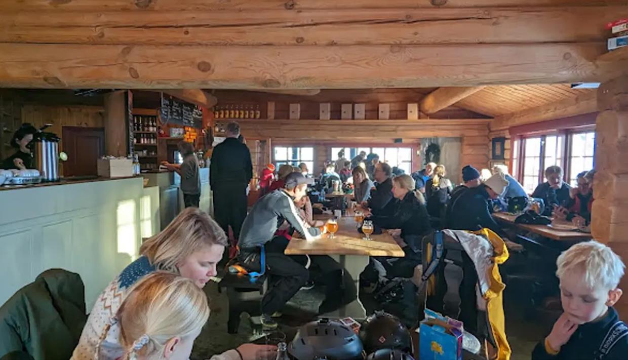 Bilde av folk som koser seg inne i Fjellparkstua.
