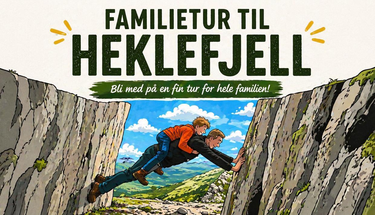 Animert bilde av far og sønn i Heklefjellhula