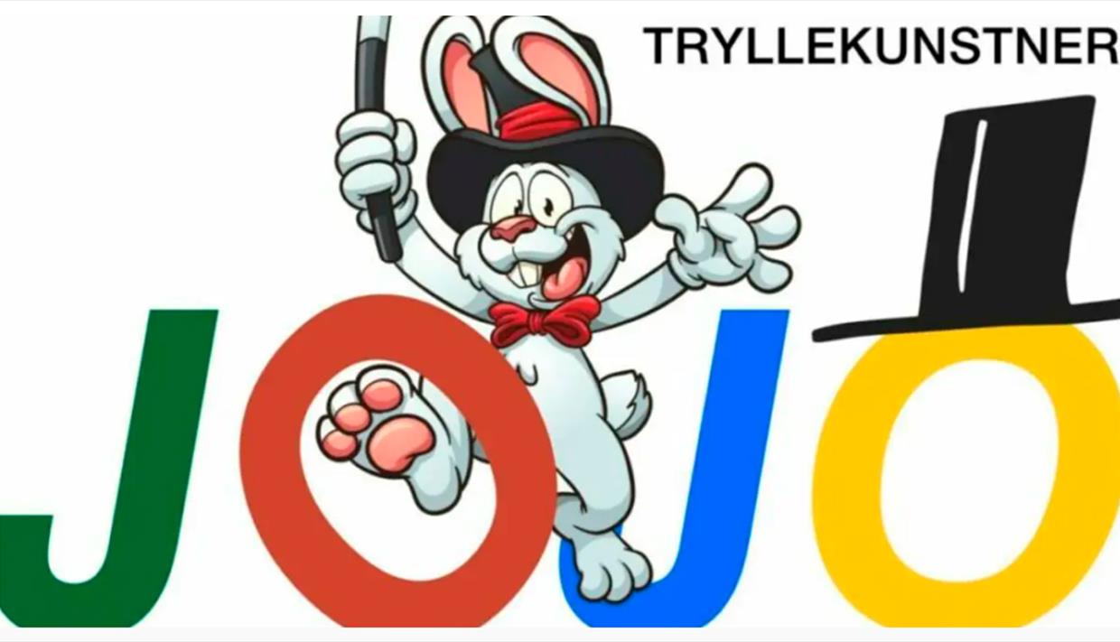 Bilde av en kanin/tryllekunstner (JOJO) med teksten JOJO i forkant.