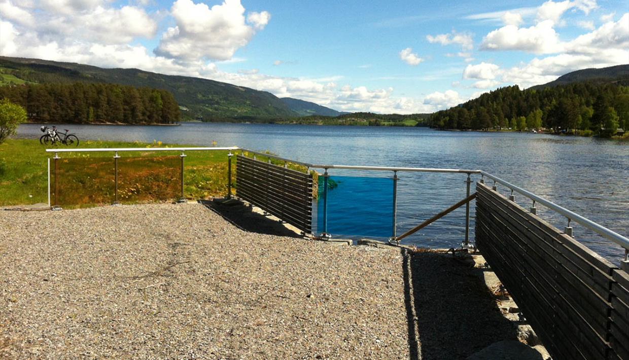 Fishing spot in the influx zone of the River Neselva into Lake Strandefjorden in Fagernes.