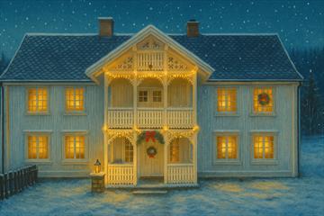 Blåflat gard, julepyntet av AI.