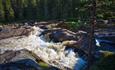 Stromschnellern in der Hølera, etwas weiter flussabwärts von wo man den Fluss auf der Radtour Hølervassrunden erlebt.