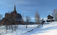 Høre Stave church a winter's day.