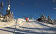 Skiers in the drag lift at Aurdal.