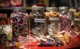 Old-fashioned candy in glass jars at the museum shop at Valdres Folkemuseum.