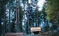 A cyclist jumping over an obstacle in  the terrain cycling area at Leira