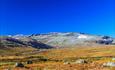 Autumn colours in the high mountains with a barren mountain massif in the background.