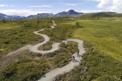 Dronebilde av terrengsykkelløypa på Beitostølen.