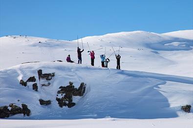 Skiløpere på fjellet en flott vinterdag