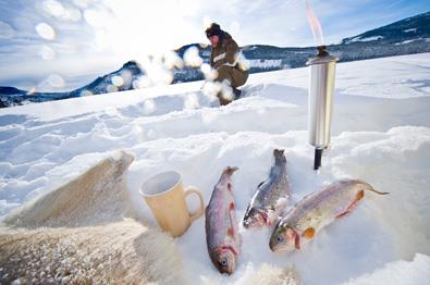 Ice fishing at Lake Heggefjorden.
