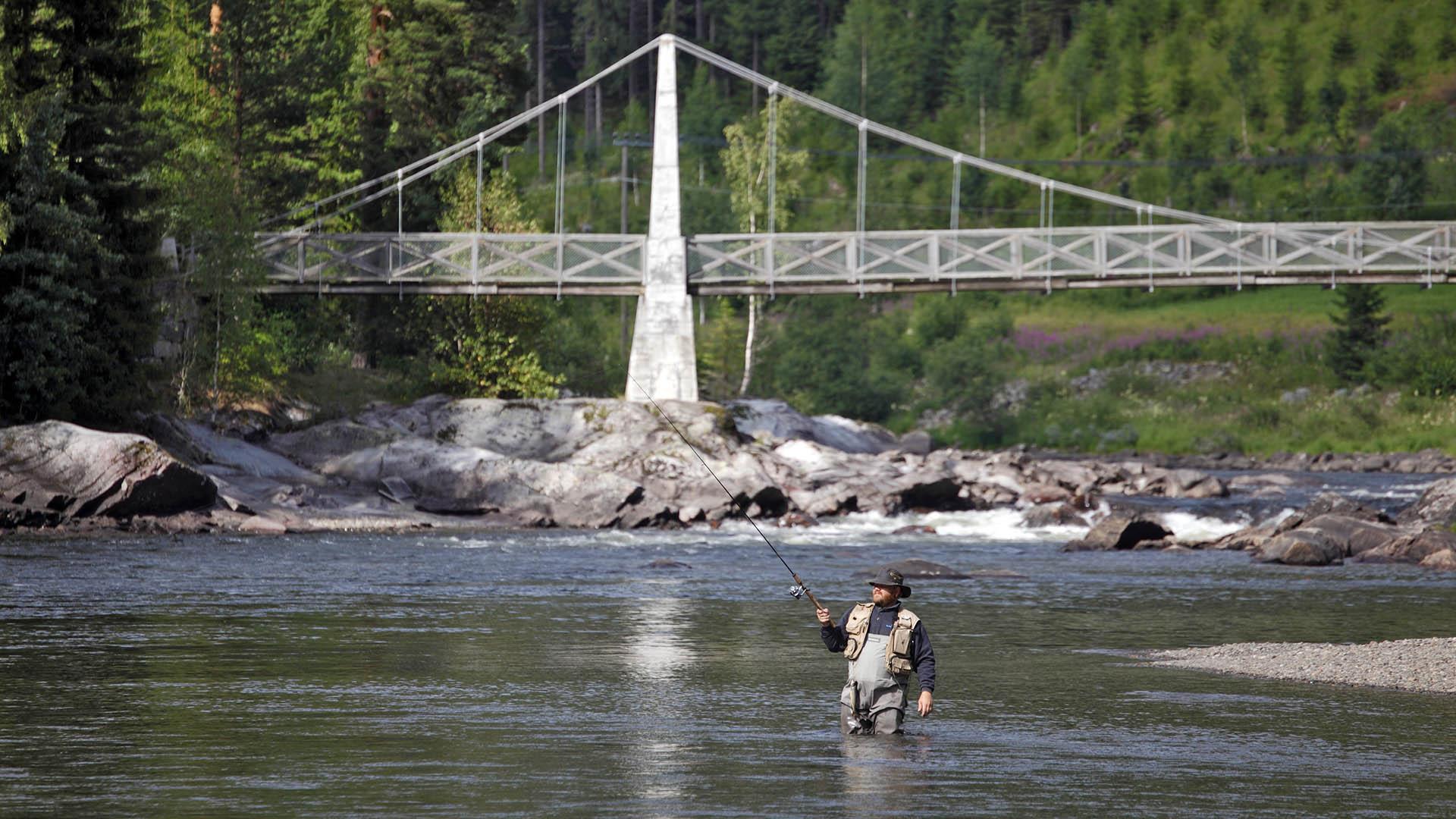 Fisking i Begna elv nedenfor en bro