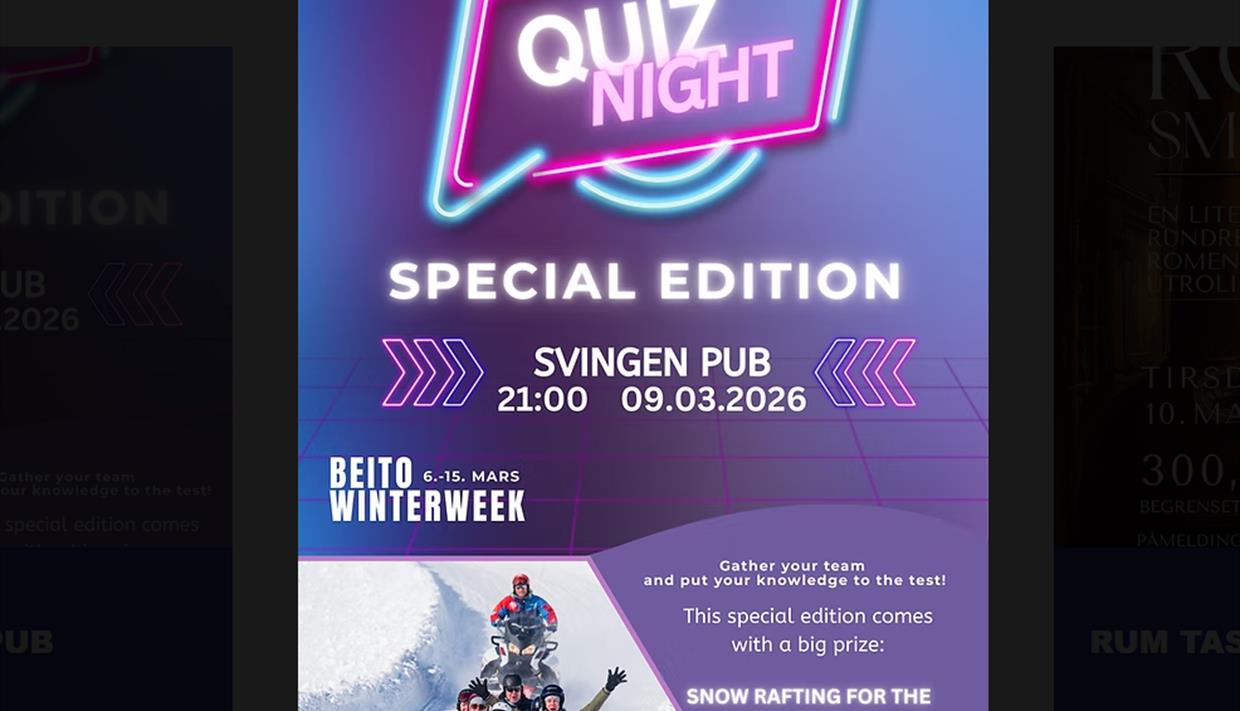 Plakat fra Barcraft som viser en glad gjeng på snowrafting, noe som er gevinsten for vinnerlaget. Plakat fra Barcraft som viser en glad gjeng på snowrafting, noe som er gevinsten for vinnerlaget.