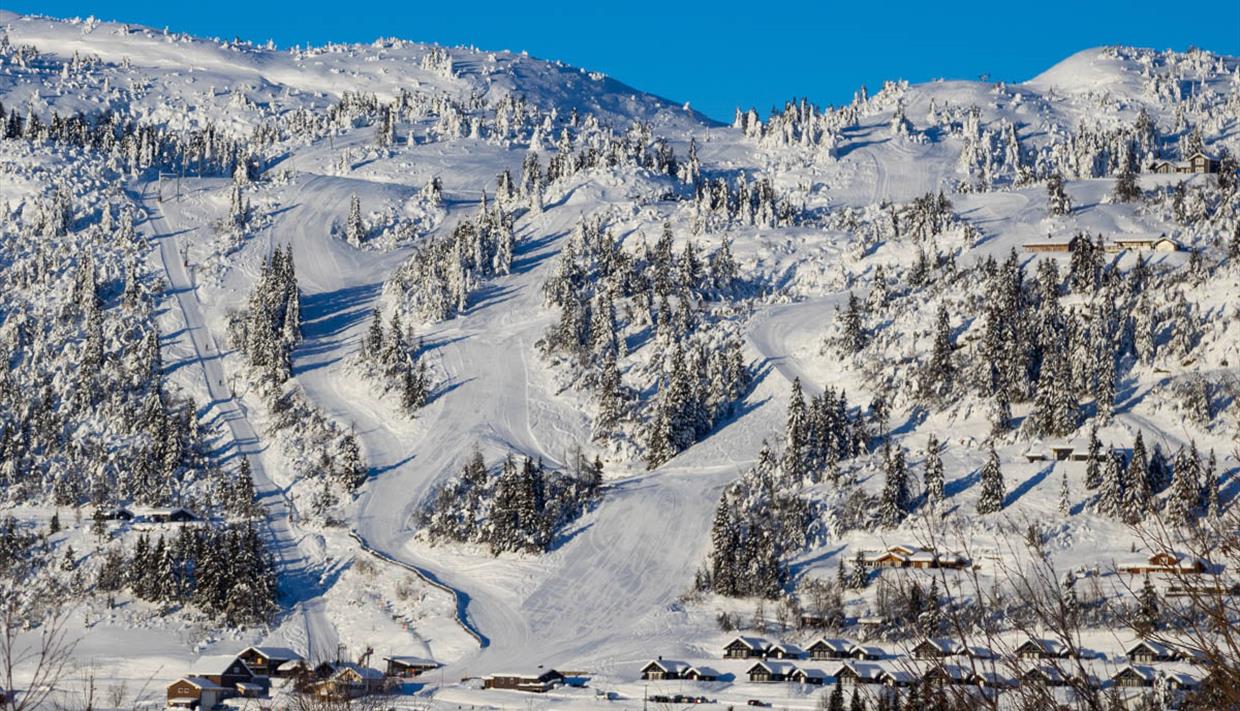 Übersichtsfoto über die steilen Pisten des Stavadalen Skisenters.