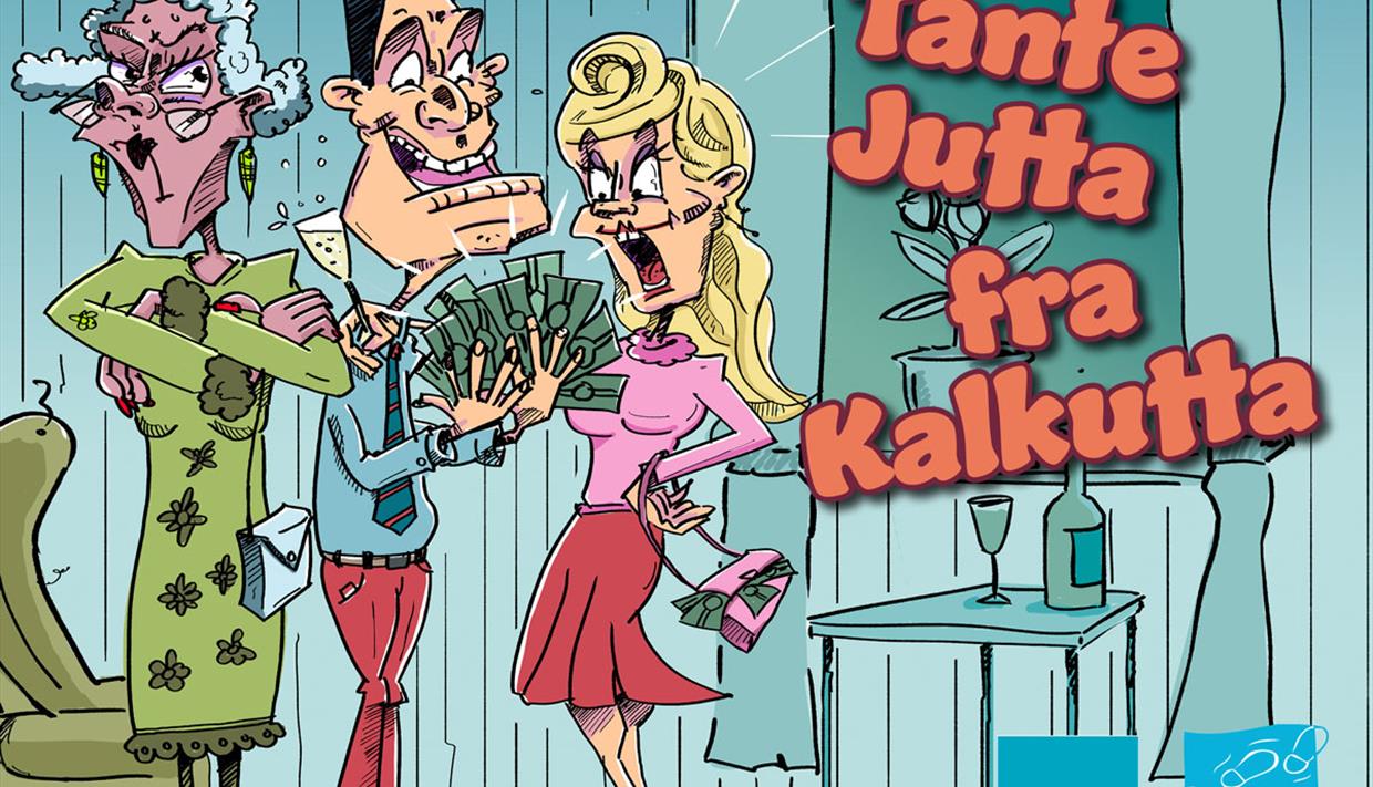 Plakat med tegning av en scene fra forestillingen Plakat med tegning av en scene fra forestillingen