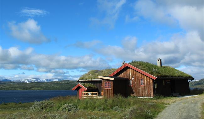 Hytte i Bergsjøområdet med utsikt mot vannet.