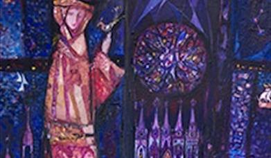 Bilde av eit glassmaleri. Motiv frå kyrkja.