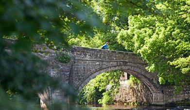 Cyclist at the Old Packhorse Bridge in Ilkley