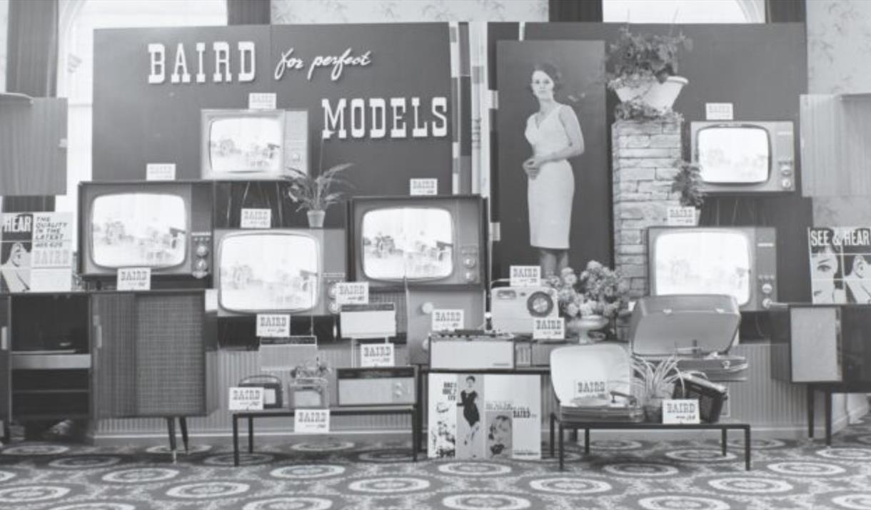 A display of old tvs