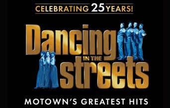 A poster advertising the concert, with "Dancing in the Streets" in large gold letters, and a male and a female group on either side