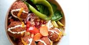 Falafel with salad in a bowl.  Vegan cuisine in Bradford.