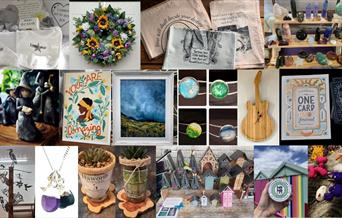 A montage of images of examples of items available at the Makers Market