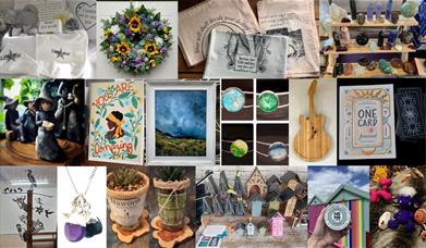 A montage of images of examples of items available at the Makers Market