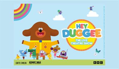 A picture advertising Hey Duggee with all the characters from the show