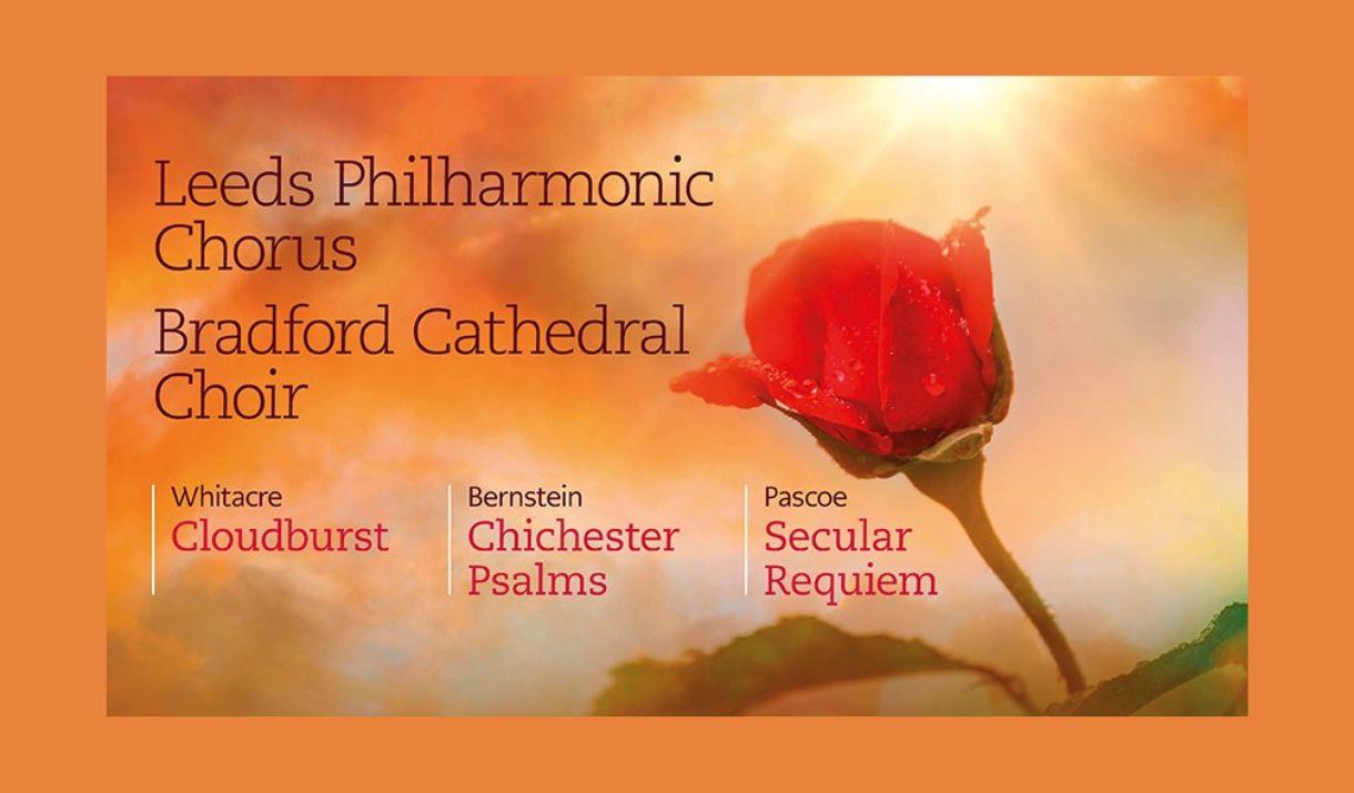 A poster advertising the Leeds Phil concert, featuring a picture of a red rose