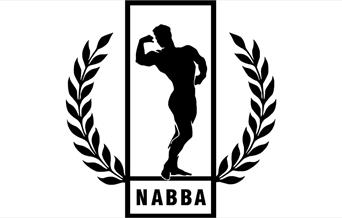 A picture of the NABBA logo - a golden adonis with gold laurel leaves