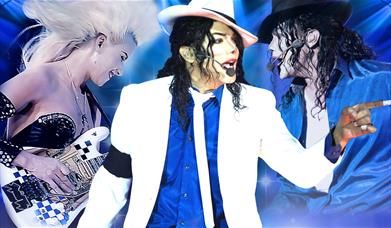 A picture showing Michael Jackson tribute artist Navi, alongside guitarist Jennifer Batten